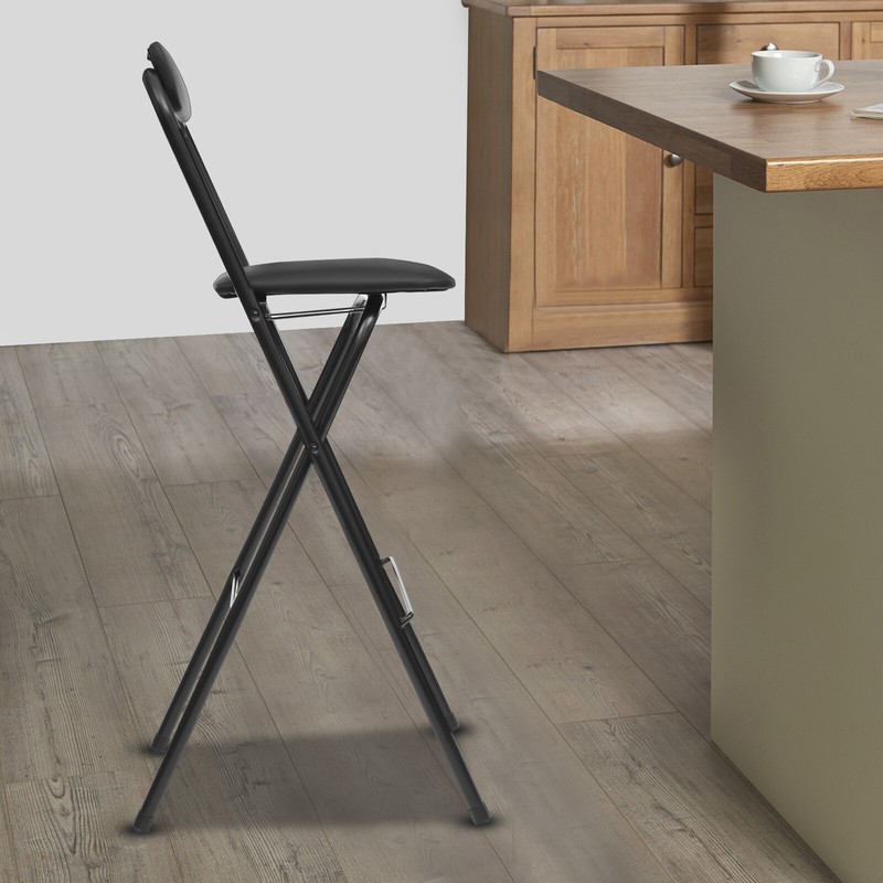 Black Foldable Bar Chair with Backrest 125kg-Load Foldable Stool 110cm Modern gallery