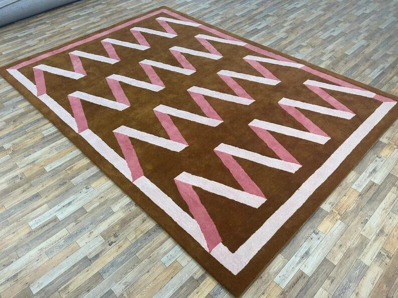 Geometric Brown Hand Tufted 100 % Nz Wool Area Rug gallery