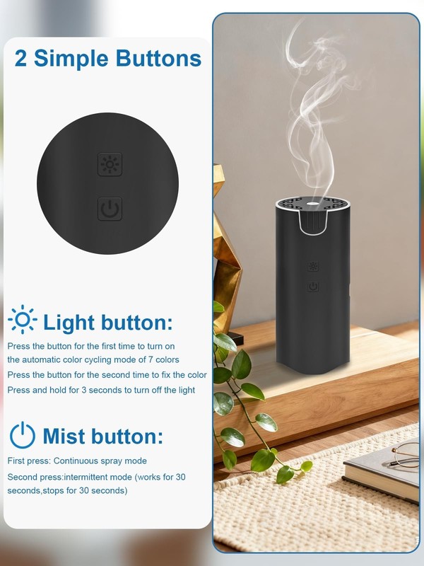 100ML Portable Essential Oil Diffuser, USB Rechargeable, Cordless with 7 LED Lig gallery