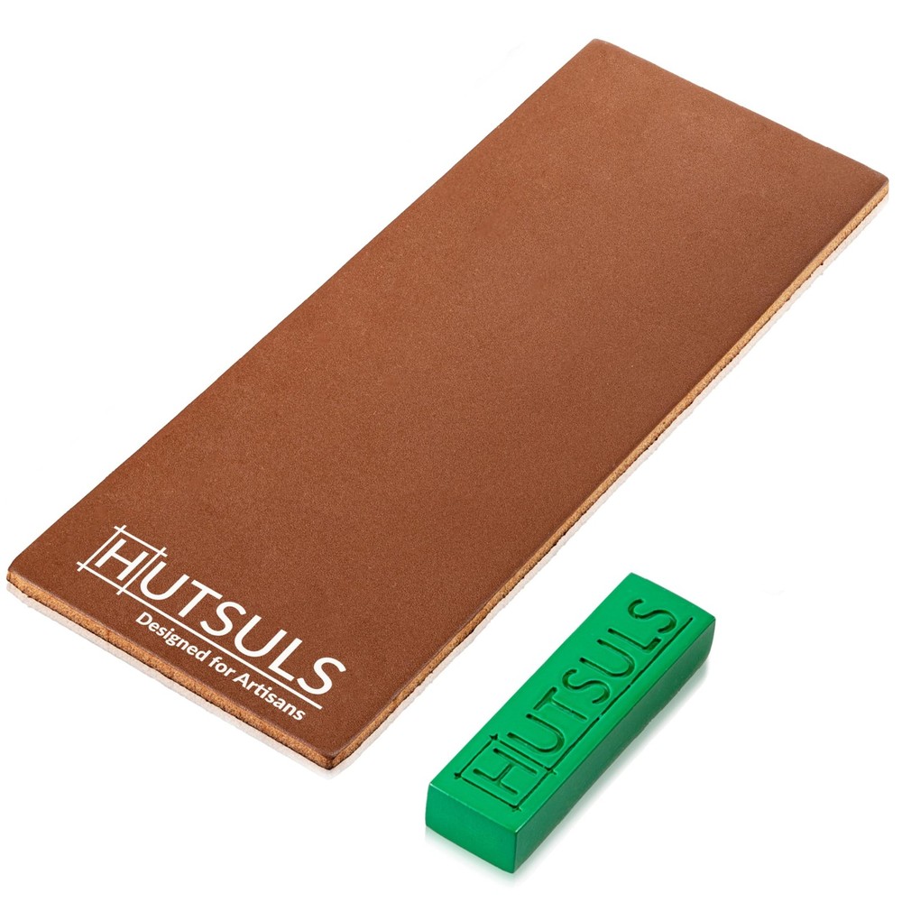 Leather Strop Brown Two Sided Vegetable Tanned with Green Honing Compound Guide