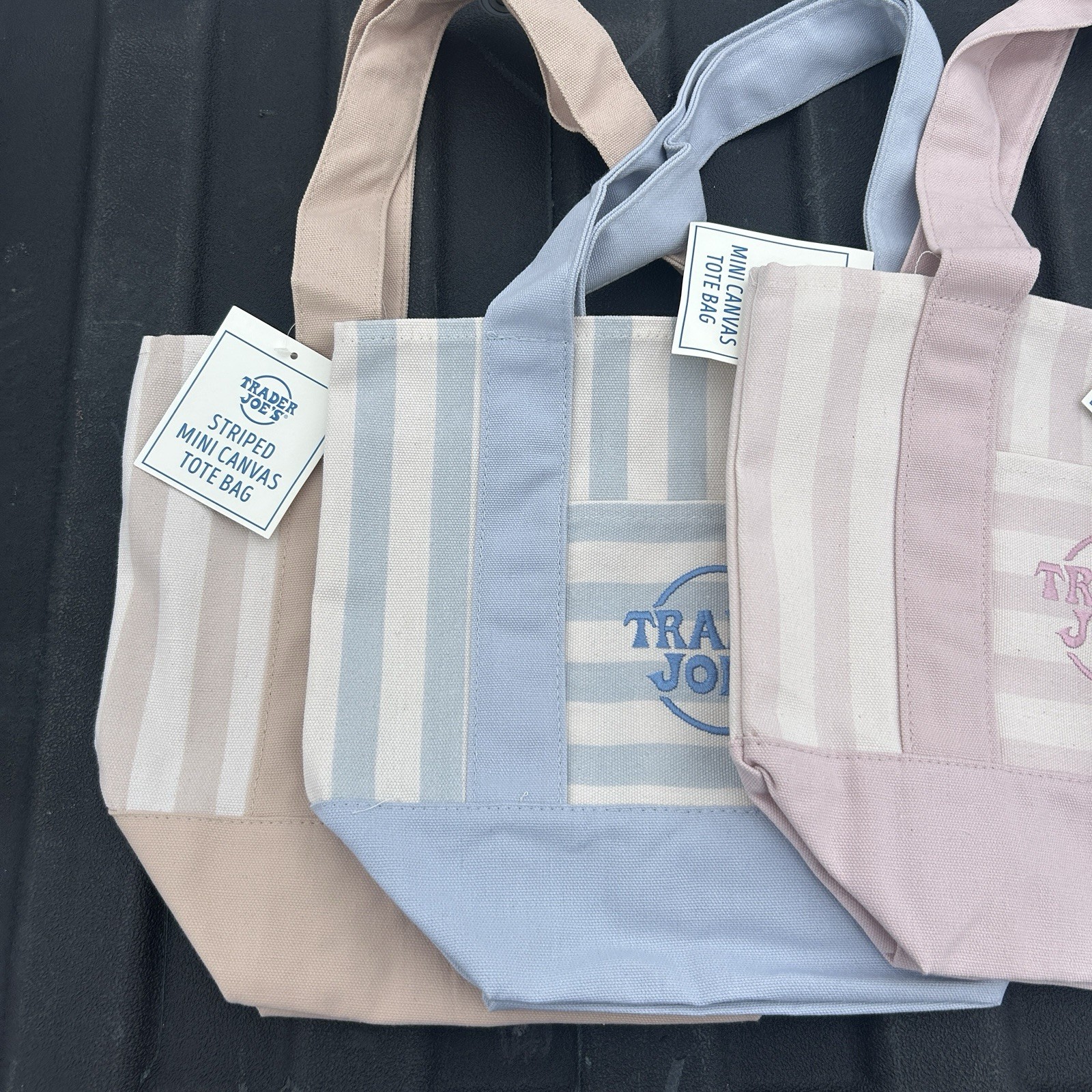 Trader Joe’s Mini Pastel Stripe Canvas Tote Bag Limited Edition Set Of 4 gallery