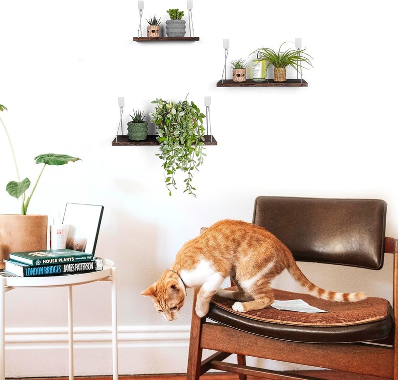 Rustic Solid Wood Floating Shelves Set of 3 - No Drill Installation, Retro Color gallery
