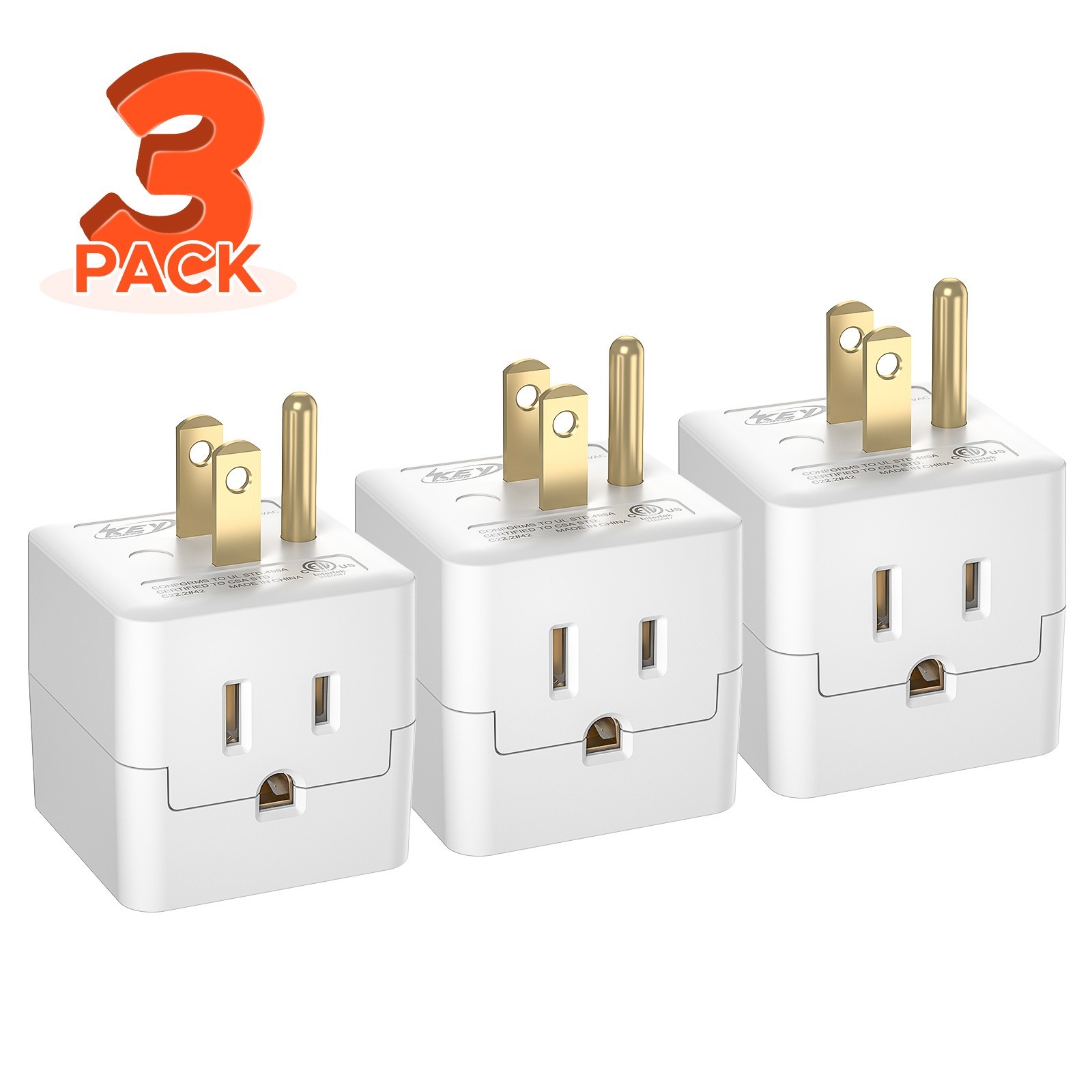 3 Outlet +2USB Extender Indoor Grounded AC Power Wall Tap Travel Adapter Plug gallery