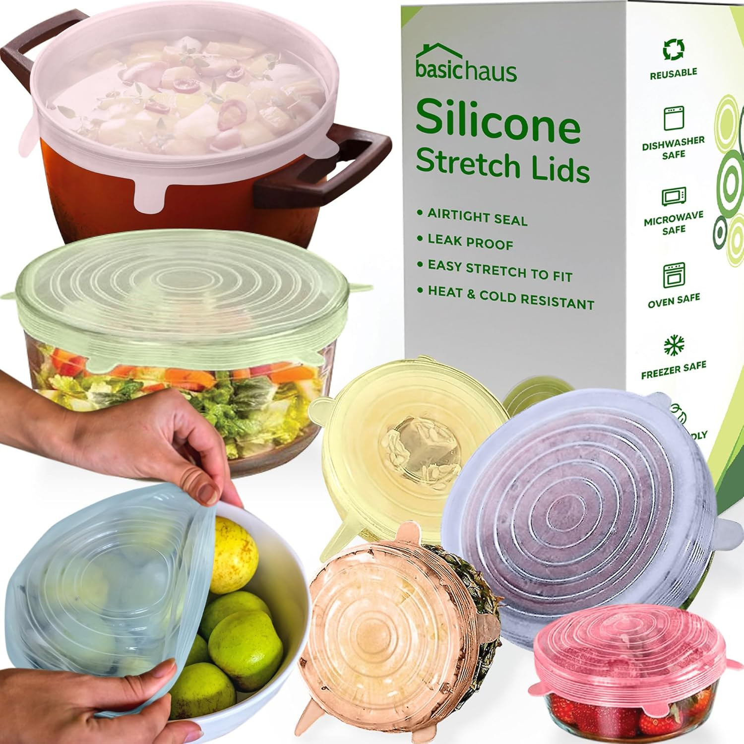 Reusable Silicone Stretch Lids for Food Storage in Fridge - Elastic Heat-Resista gallery