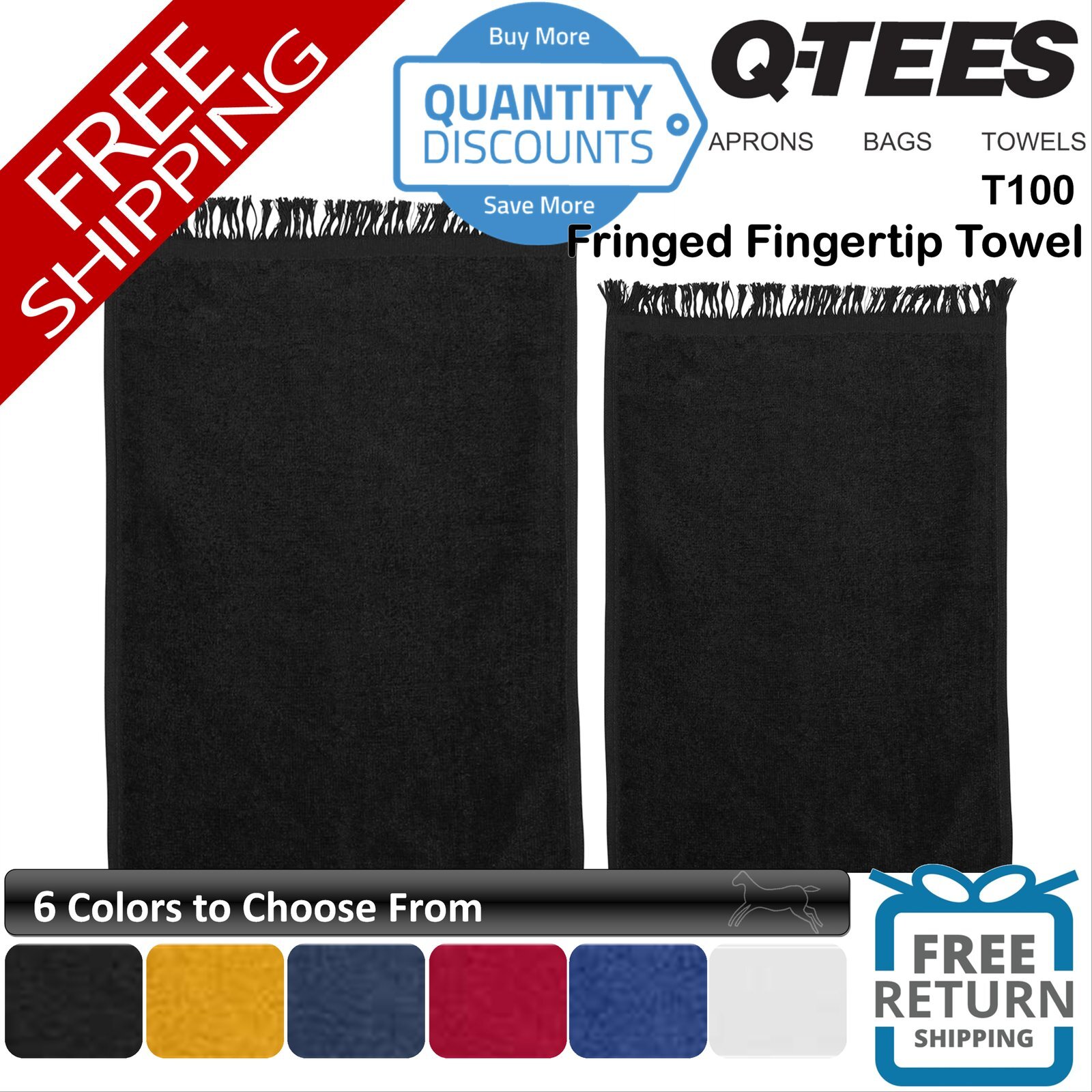 🔥 6 Pack Q-tees Fringed Fingertip Towel terrycloth 100% cotton 11" x 18 T100 gallery
