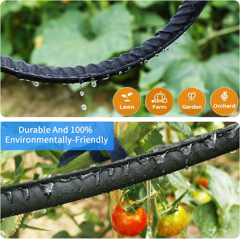 Flat Soaker Hose 75 150 FT for Garden Beds, 150FT 1/2" Linkable Consistent Drip gallery