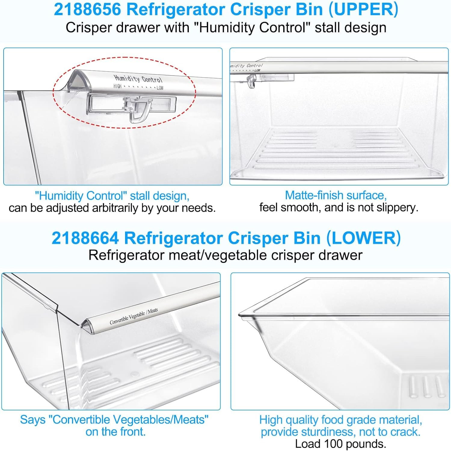 2 Pack Fridge Crisper Drawer Replacement for Whirlpool & Kenmore Refrigerators gallery