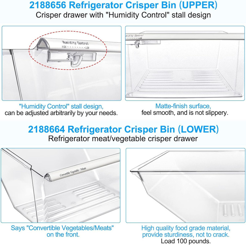 2 Pack Fridge Crisper Drawer Replacement for Whirlpool & Kenmore Refrigerators gallery