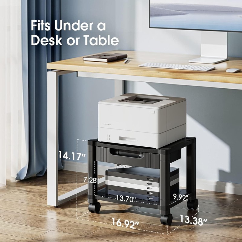 Printer Stand with Cable Management and Storage Drawer, Printer Table with Lo... gallery