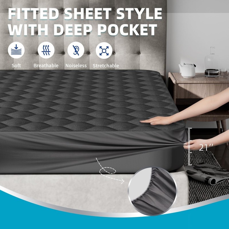 Waterproof King Mattress Protector, Noiseless King Size Mattress Pad with Deep gallery