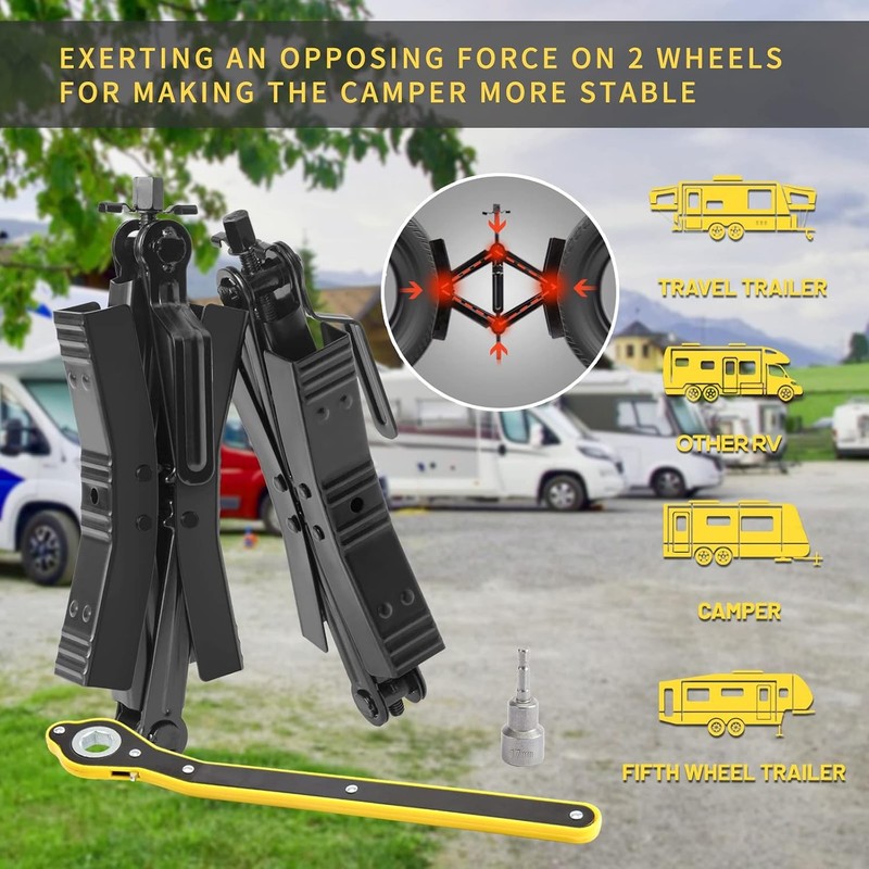 Camper Wheel Chock Stabilizer 2 Sets, Double Speed Heavy Duty Truck RV Tire Scis gallery