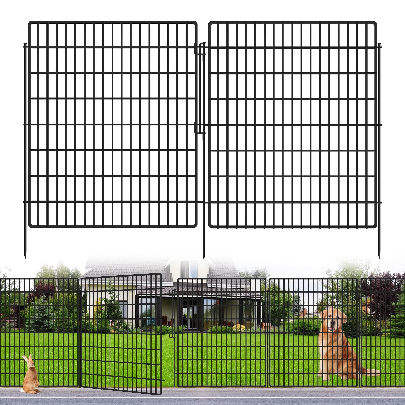 15~Panel Garden Fence with Lock, 33in x 36ft Rustproof Metal Wire Barrier gallery