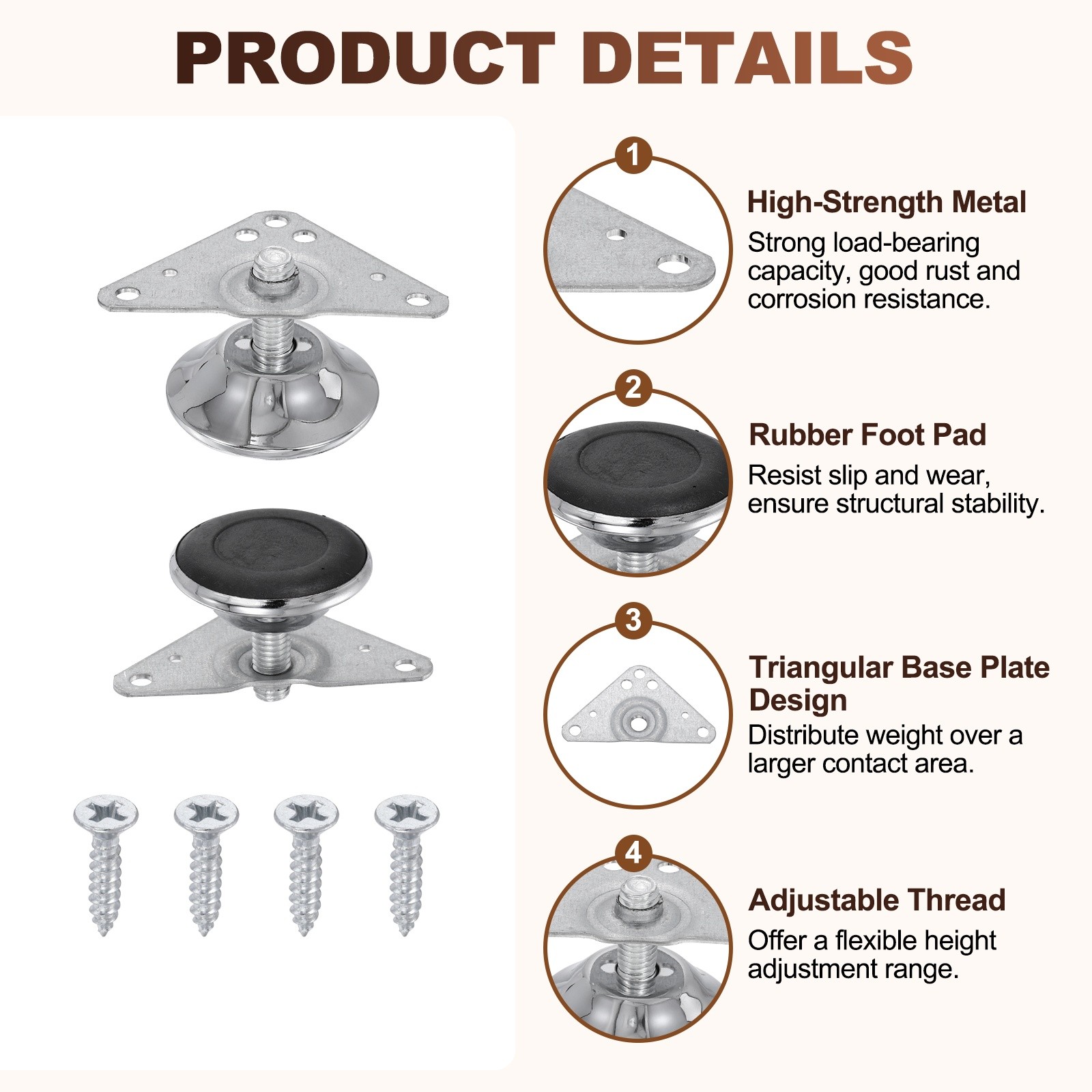 4Pcs Furniture Leveling Feet, Adjustable Metal Feet Levelers (34 x 19 x 39mm) gallery