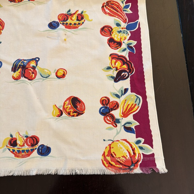 Table Runner Vintage Fruit Vegetables Bowl Maroon Orange Yellow Nice Condition!! gallery
