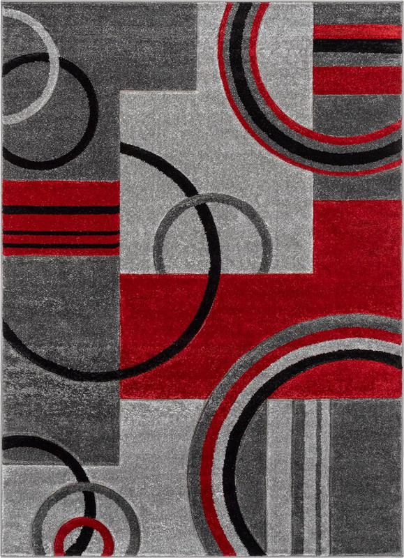 Ruby Echo Shapes & Circles Geometric Red and Grey 5 by 7 Rug - Abstract Modern C gallery