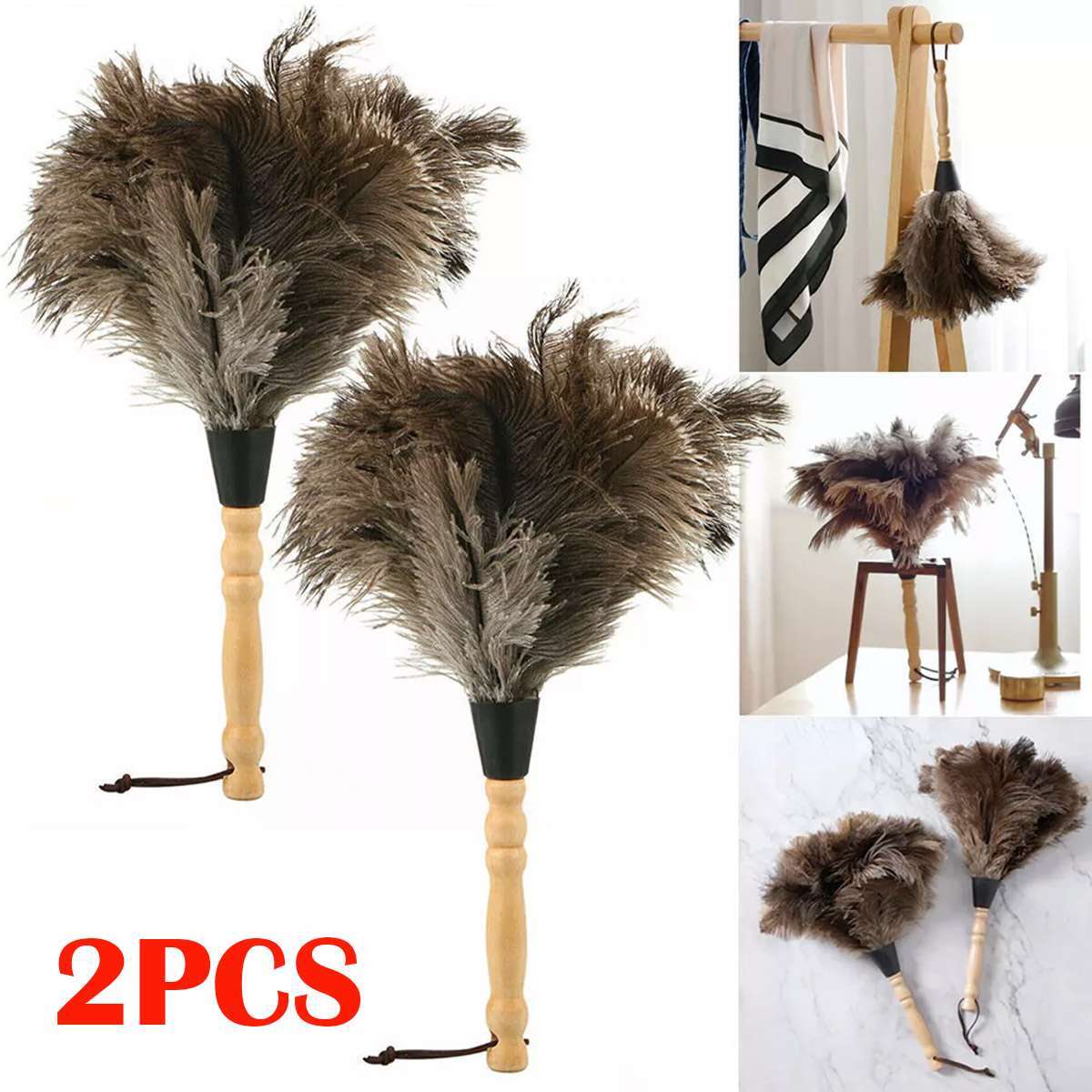 2Pcs 16" Ostrich Feather Duster Durable Dust Collecting Cleaning Tool In Wool US gallery