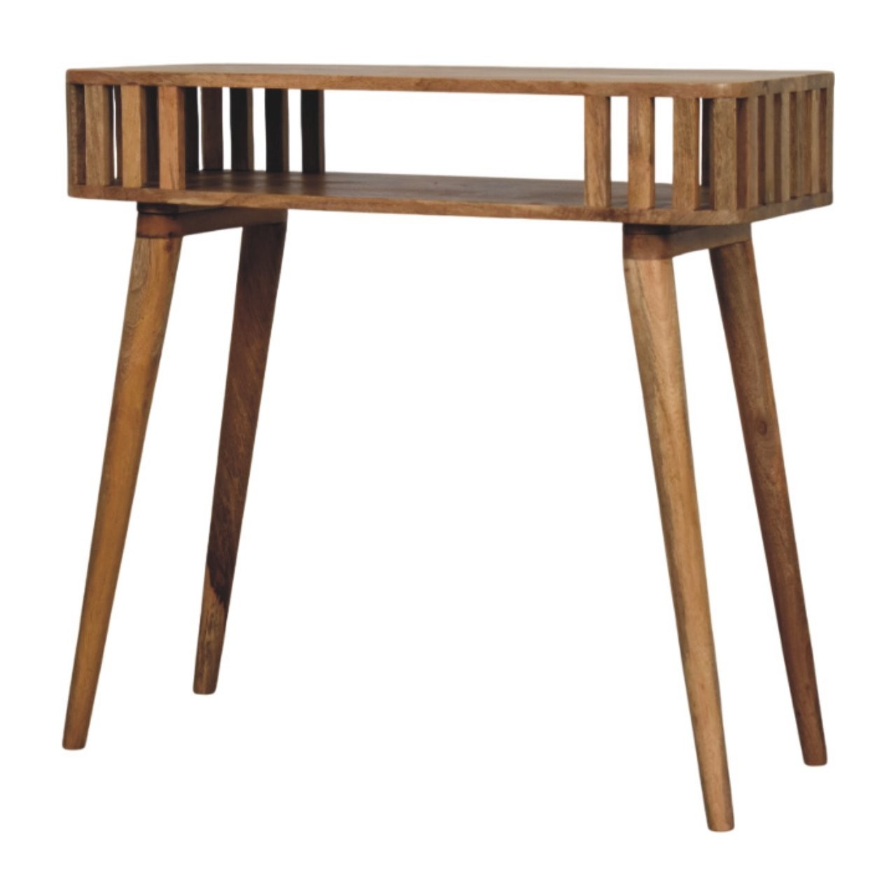 Slatted Oak-ish Console with Open Shelf gallery