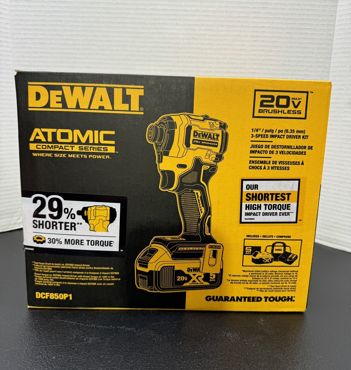 DEWALT ATOMIC 20V 1/4" IMPACT DRIVER KIT W/ BAG, 5Ah BATTERY & CHARGER DCF850P1 gallery