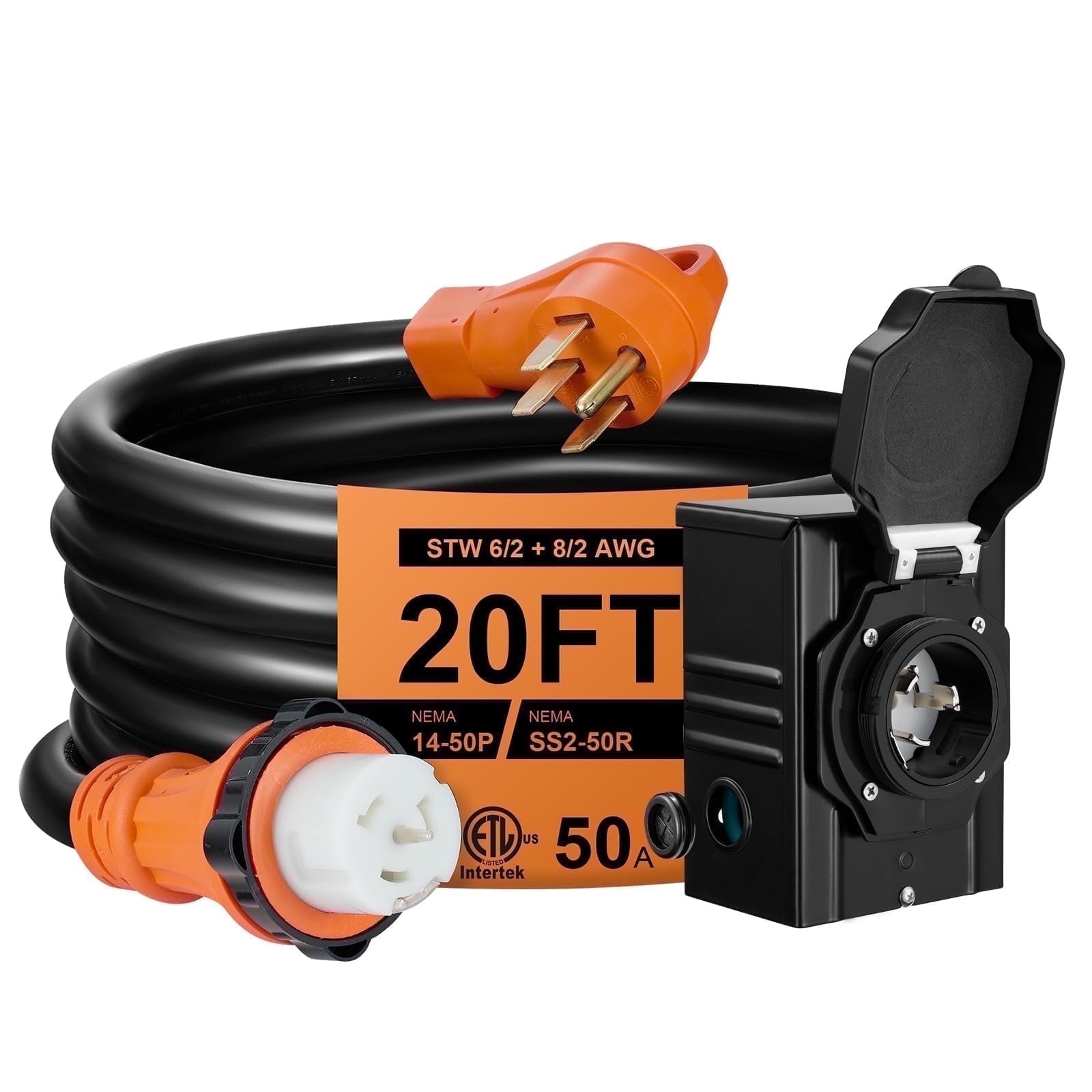 ETL Certified 20 FT 50A RV Extension Cord with Inlet Box High Capacity gallery