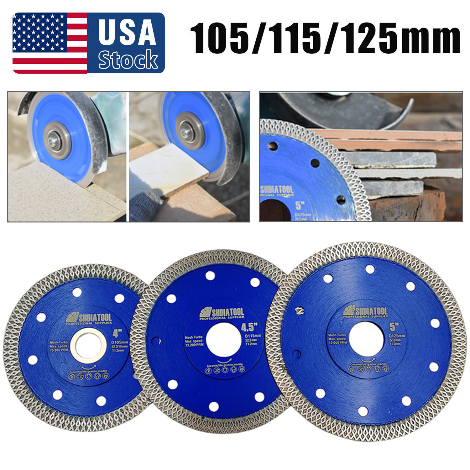 4"/4.5"/5" Diamond Saw Blade Cuts Tile Ceramic Dry Cutting Discs Cutter Wheel . gallery