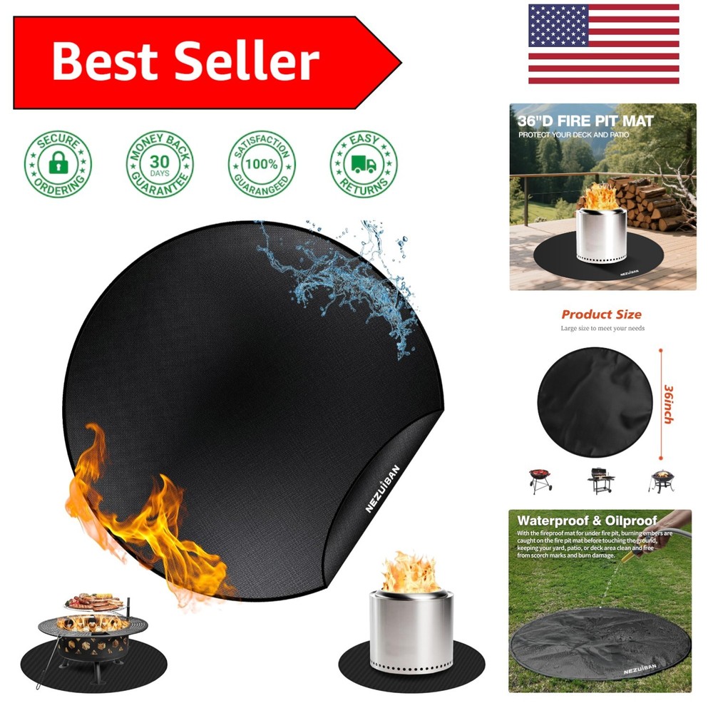 Durable 36” Fire Pit Mat with Double-Sided Silicone - Easy to Clean & Reusable