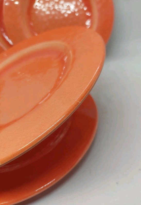 Max Studio Home Crackle Rustic Melamine Salad Dessert Plate 8.5" Orange Set Of 6 gallery