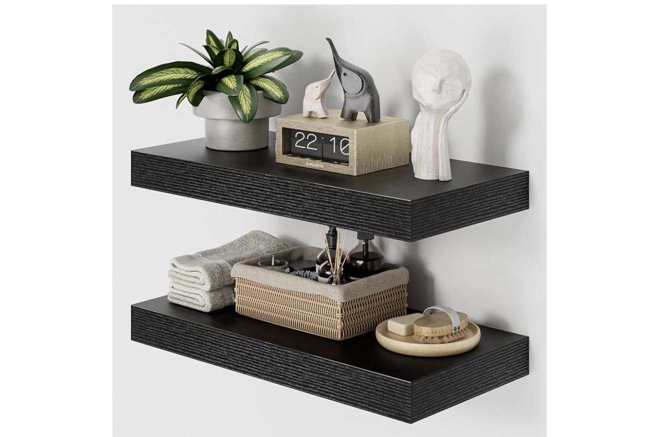 Boswillon Floating Shelves Hanging Wall Storage Rustic 16x5 in Set of 2 (Black) gallery