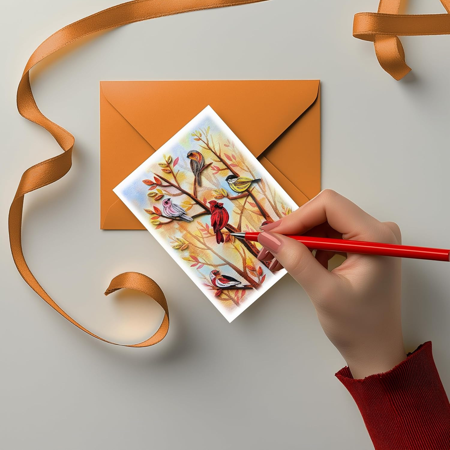 Autumn Tree and Thanksgiving Card, Quilling Art, Birds and Season Themed, Waterc gallery