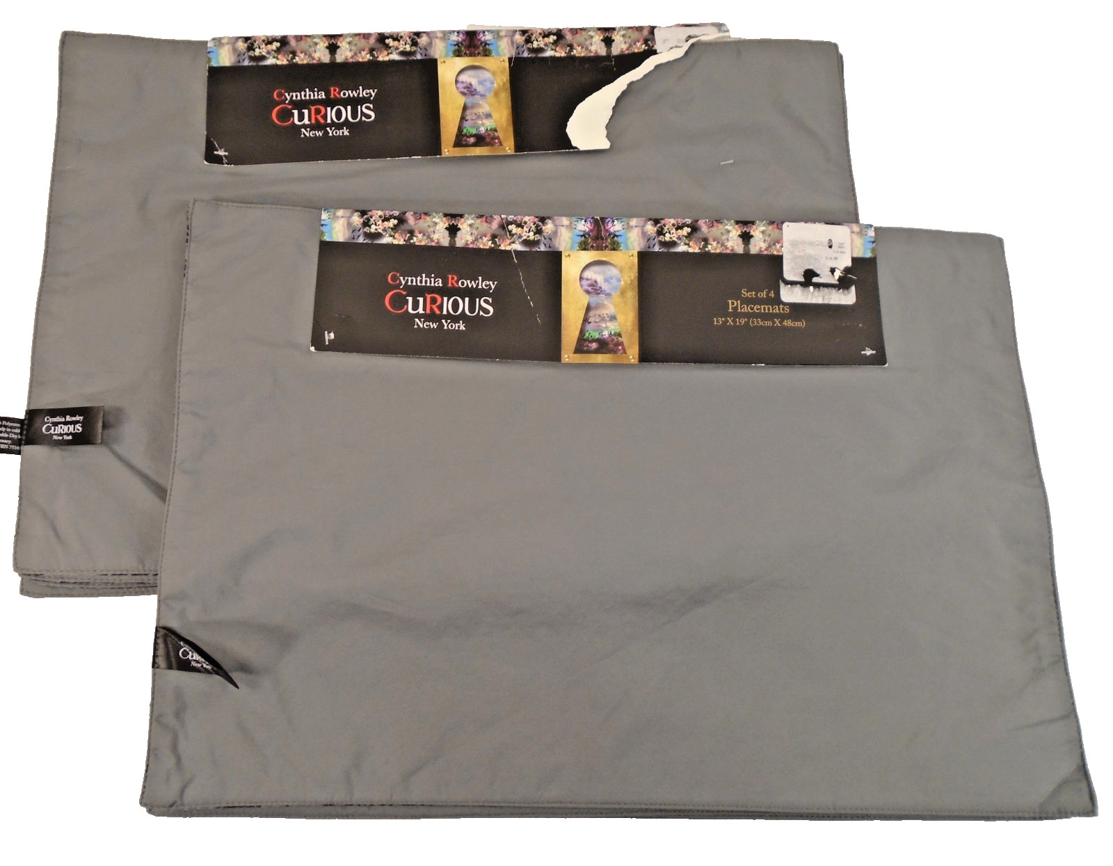 8 Cynthia Rowley Curious Halloween Purple Bats Gray Placemats 13 x 19" New gallery