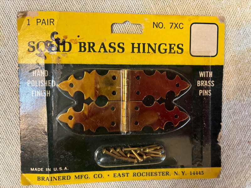 Vintage 1970s Brainerd Solid Brass Door Hinges w/ Pins NOS New Made in USA 7XC gallery