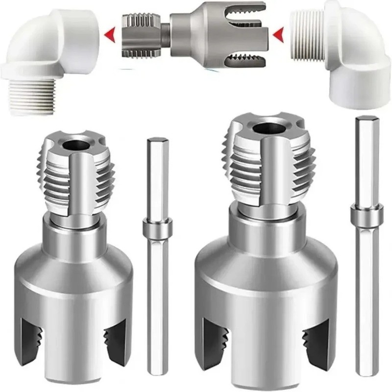 Integrated Internal & External Pipe Threading Tool Steel PVC Pipe Threader Kit gallery