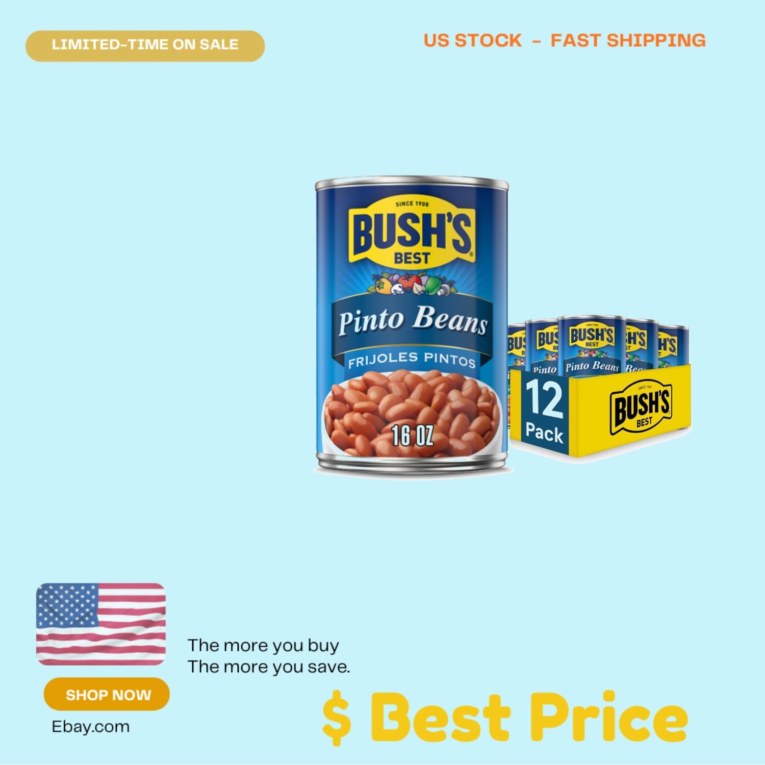 12 Pack Pinto Beans 16oz Cans Plant Protein Fiber Gluten Free Low Fat gallery