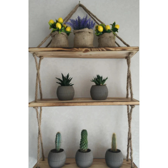 Hanging 3 Tier Rope Wall Window Planter Floating Shelves, Wood Bathroom Shelves gallery