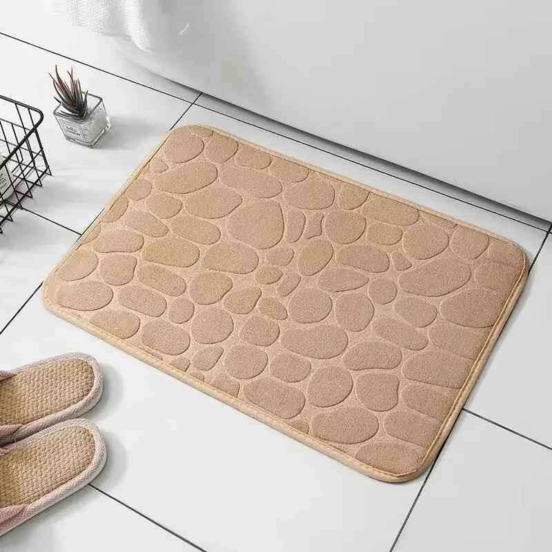 Memory Foam Bath Mat Non-Slip Cobblestone Rug Velvet Bathroom Carpet