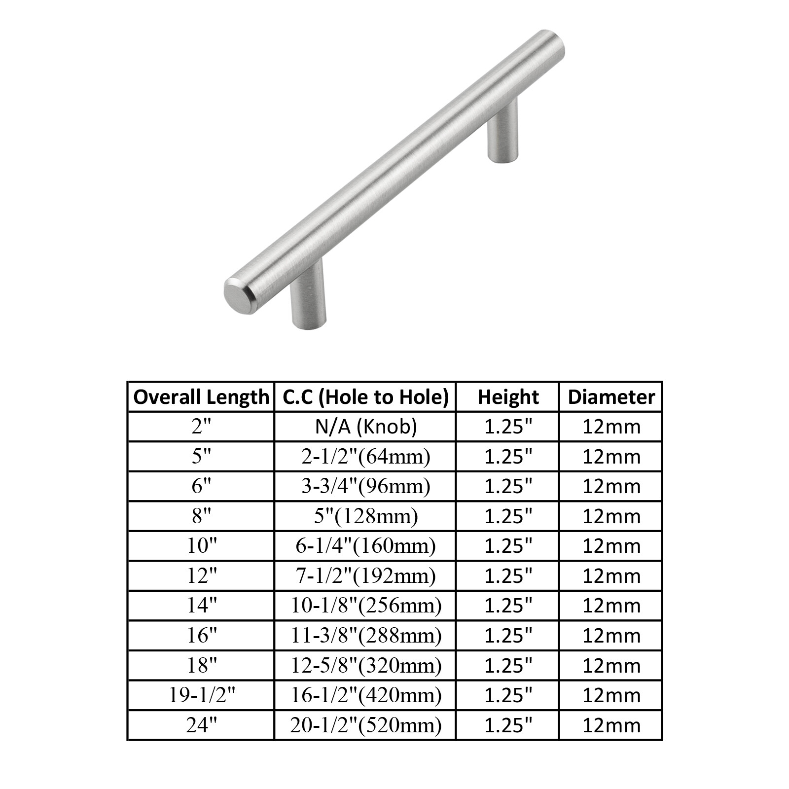 Solid Stainless Steel 2"-24" Bar Pull Handle For Kitchen Cabinet Drawer Hardware gallery