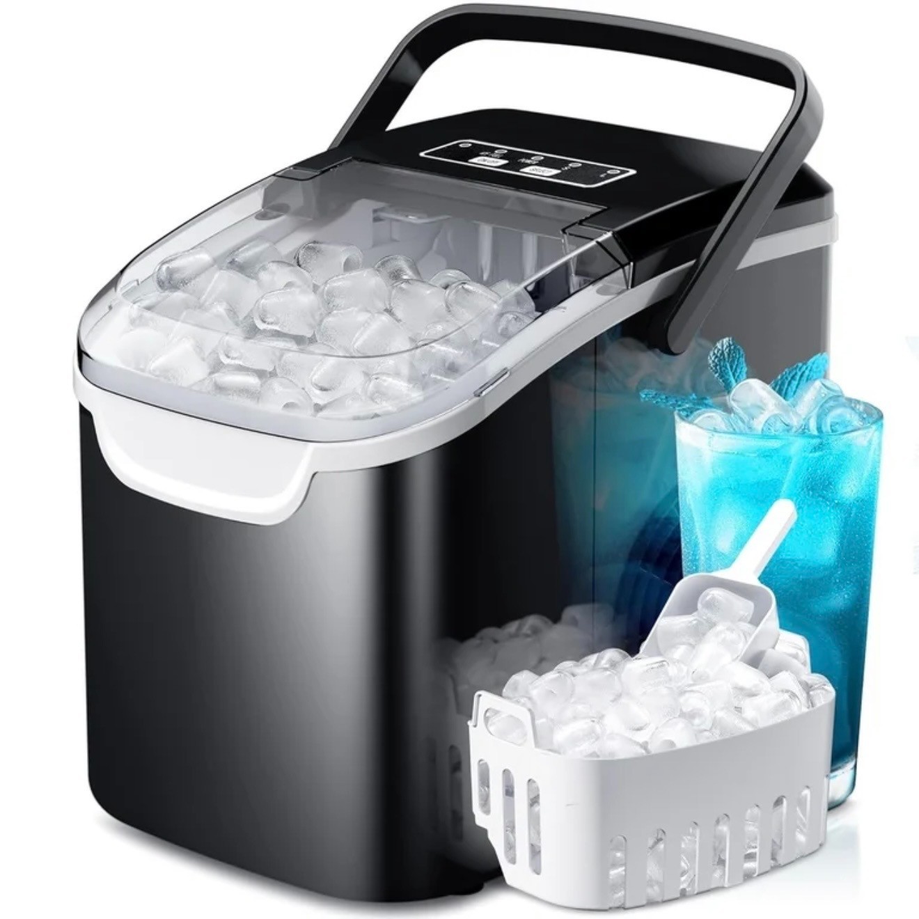 Portable Countertop Ice Maker, 26lbs/24H, Self-Cleaning, Bullet Ice Cubes, Black gallery