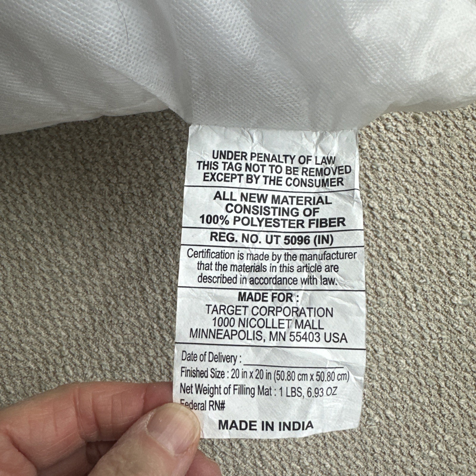 Pillow Form Insert Polyester Filled ~ White ~ 20 x 20 **NEW** gallery