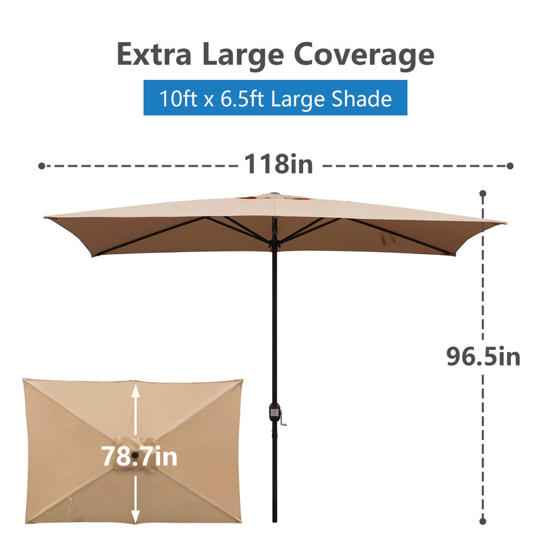 10x6.5ft Rectangular Patio Umbrella with Crank Handle, Outdoor Market Umbrella w gallery