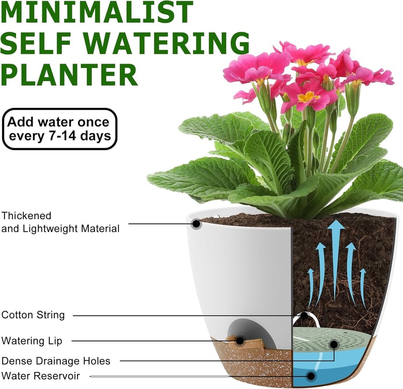 Three-piece flower pot set with drainage holes and saucer, (white) 10/9/8 inches gallery