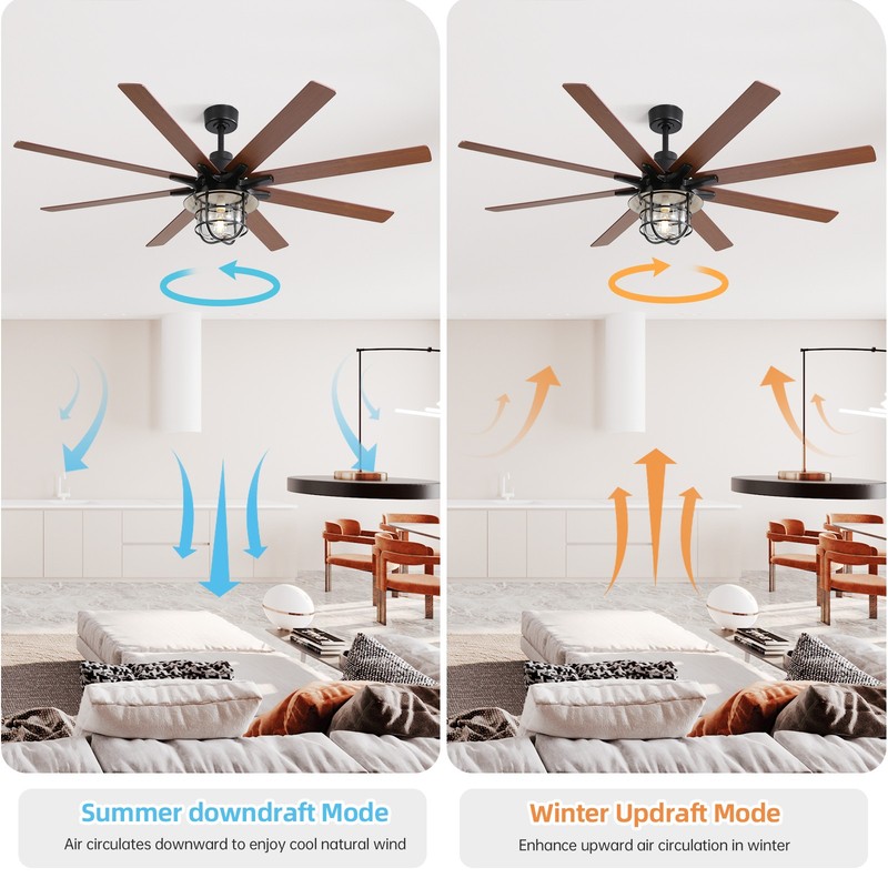 Sofucor 52Inch High CFN Farmhouse Ceiling Fan w/ Light & Remote Rustic Caged gallery