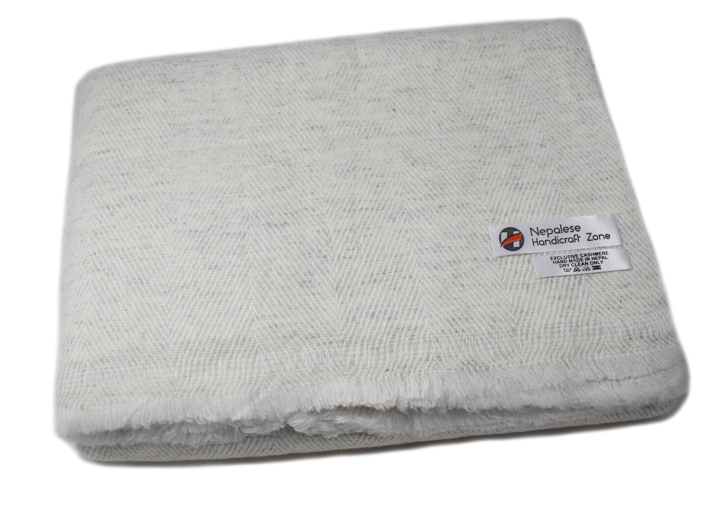 100% Cashmere Blanket/Throw/ Ivory Herringbone 54"x108"-Nepalese Handicraft Zone gallery