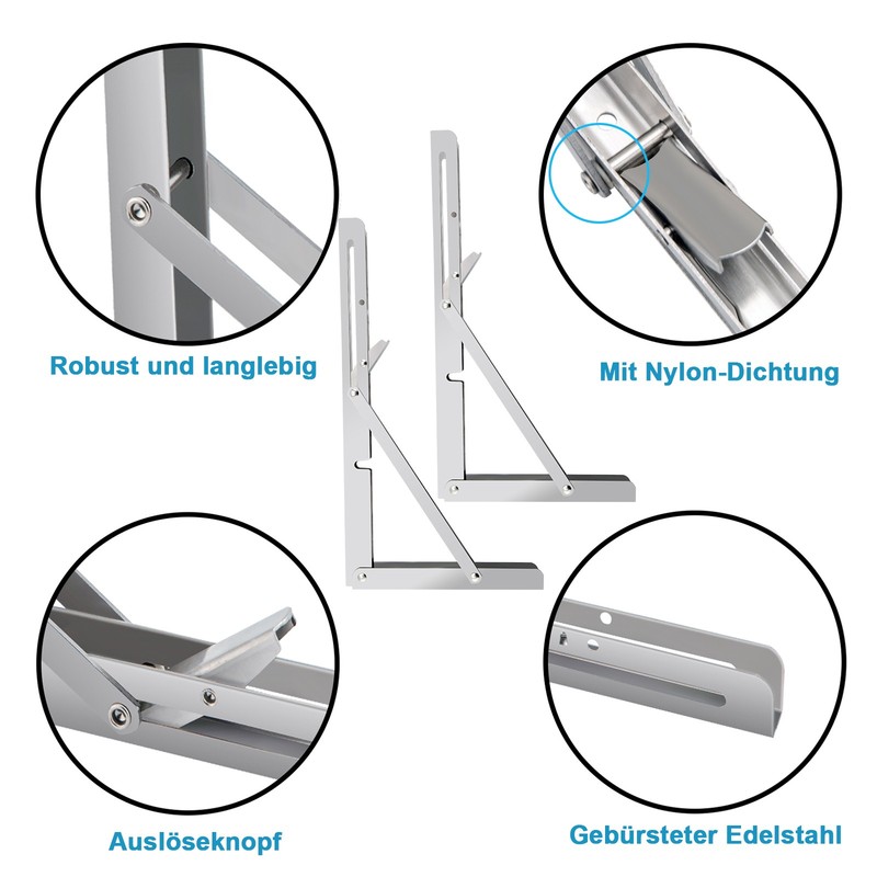 2-10Pcs Folding Shelf Brackets Stainless Steel Fold Down Table Brackets 8"-20" gallery