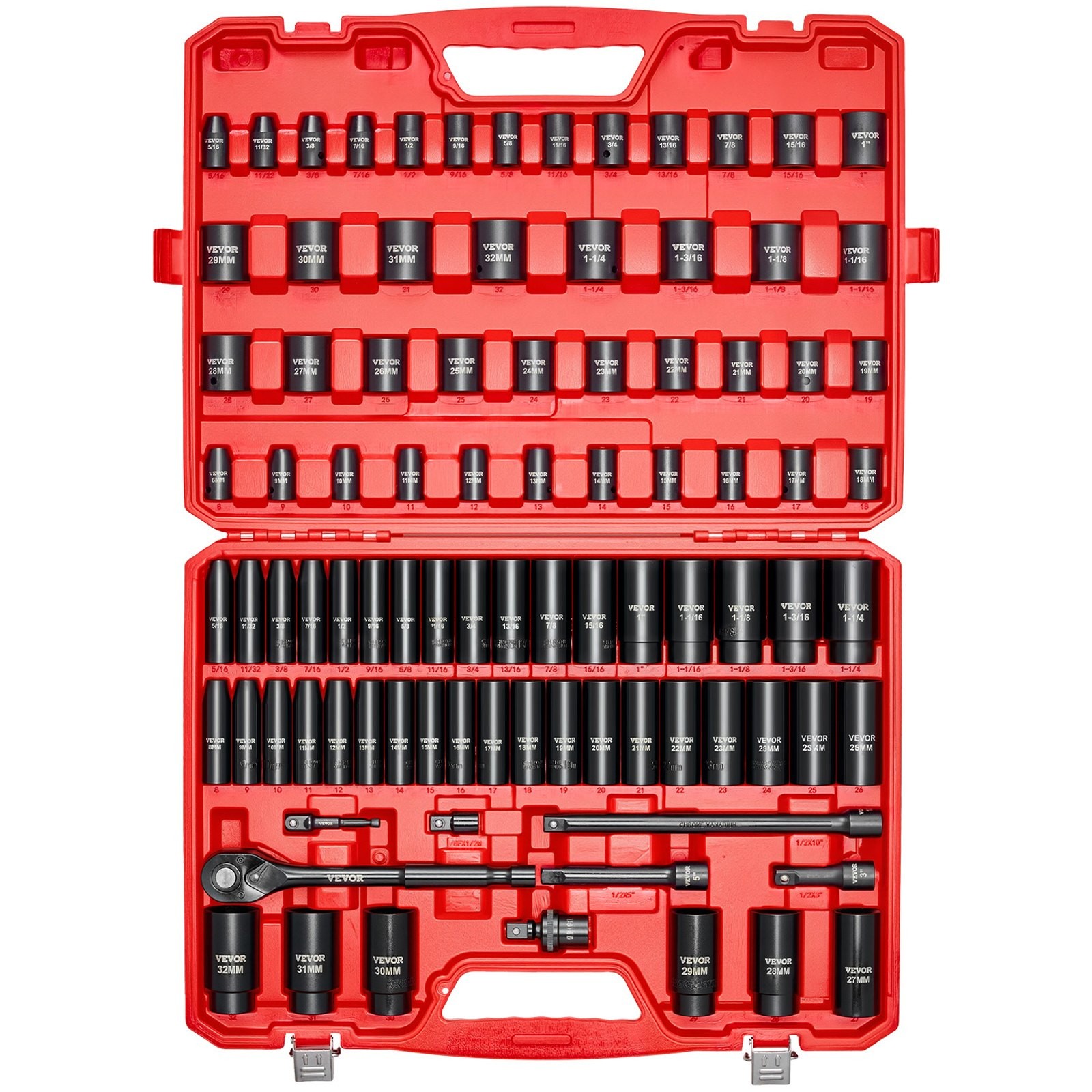 1/2 in Drive Impact Socket Set, 91 Piece, 6 Point Deep & Shallow Impact Sockets, gallery