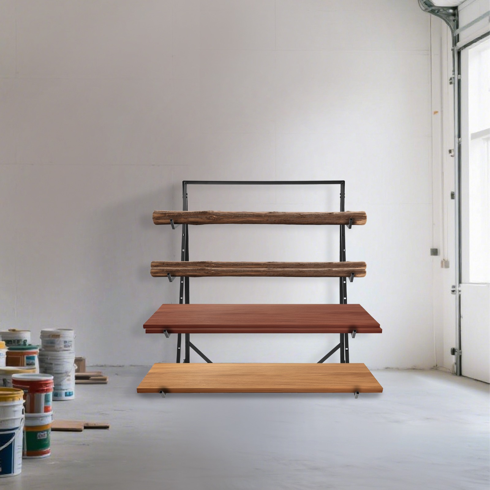 4 Tier Steel Horizontal Lumber Storage Rack, Heavy Duty Pipe Organizer Shelf gallery