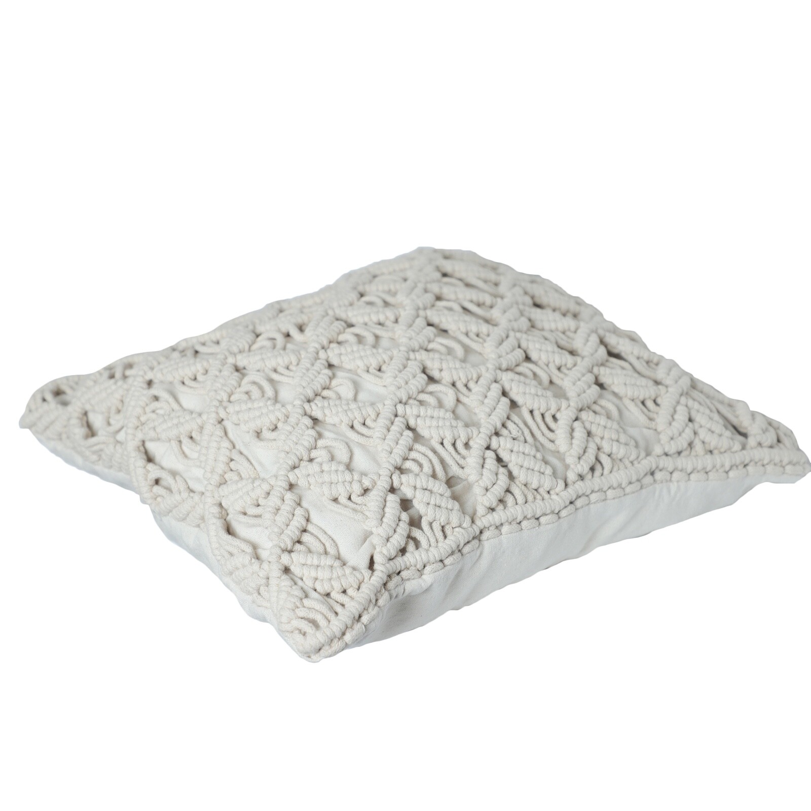 Macrame Cushion Cover handmade cotton - Natural/Off White Color #3 gallery