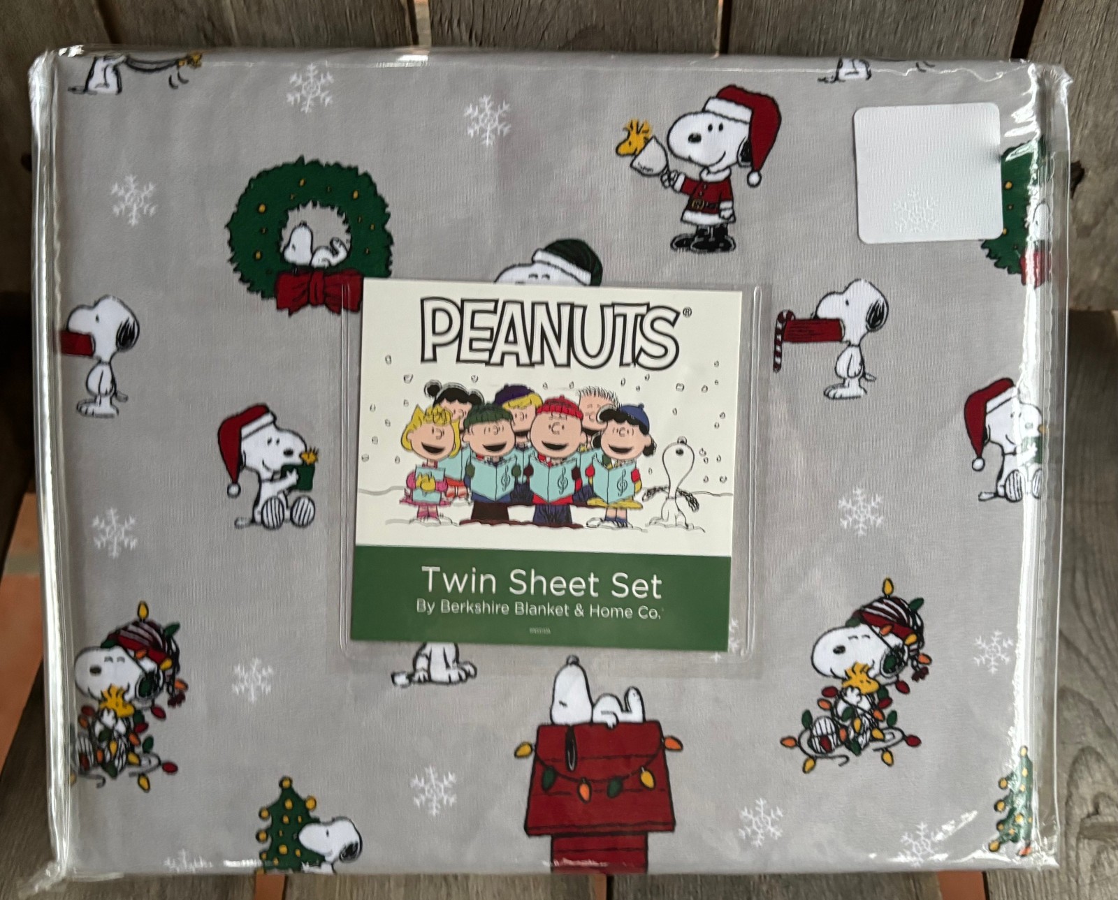 Peanuts Snoopy Light Gray Twin Size Sheet Set Christmas Tree Snowflakes gallery