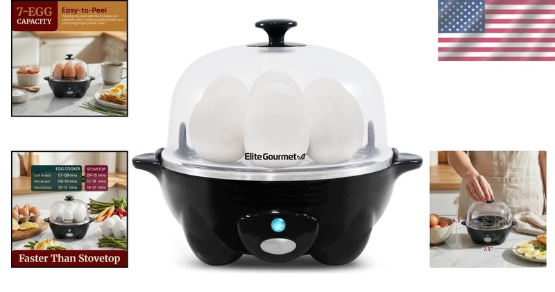 Compact Electric Egg Cooker - Boil 7 Eggs, Easy-Peel, Auto Shut-Off with Recipes gallery