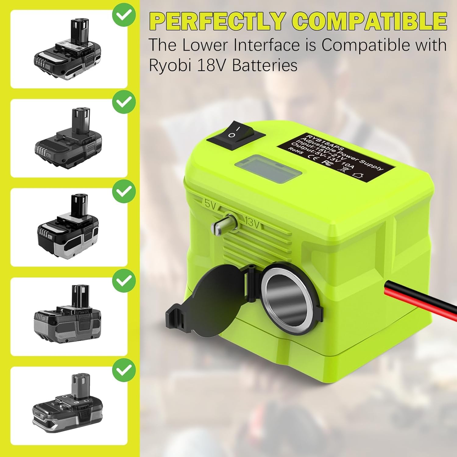18V to 12V Step Down Converter For Ryobi 18V Battery Cigarette Lighter Plug gallery