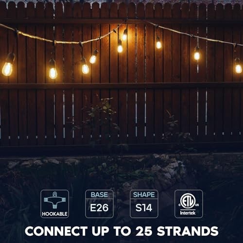 24FT LED Outdoor String Lights, Commercial Grade Waterproof, 12 Edison S14 gallery