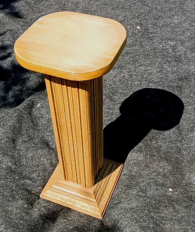VTG OOAK(?) Handmade 30" Hardwood PEDESTAL Pressed Wood REEDED "Washed" Finish gallery